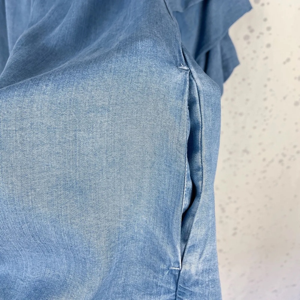 Zara off shoulder chambray denim tiered ruffle sleeve mini dress - Picture 6 of 8